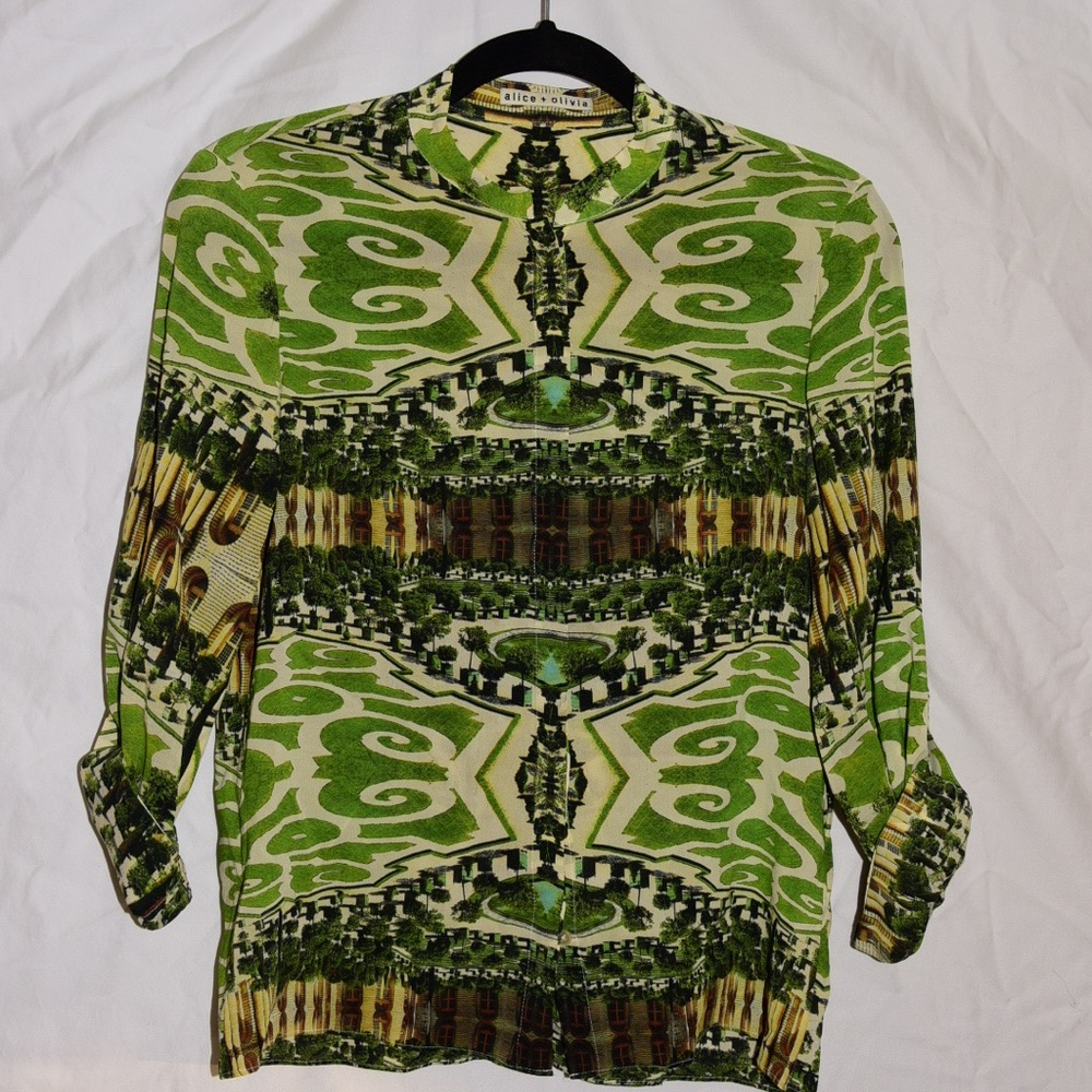 Alice + Olivia Silk Blouse French garden design